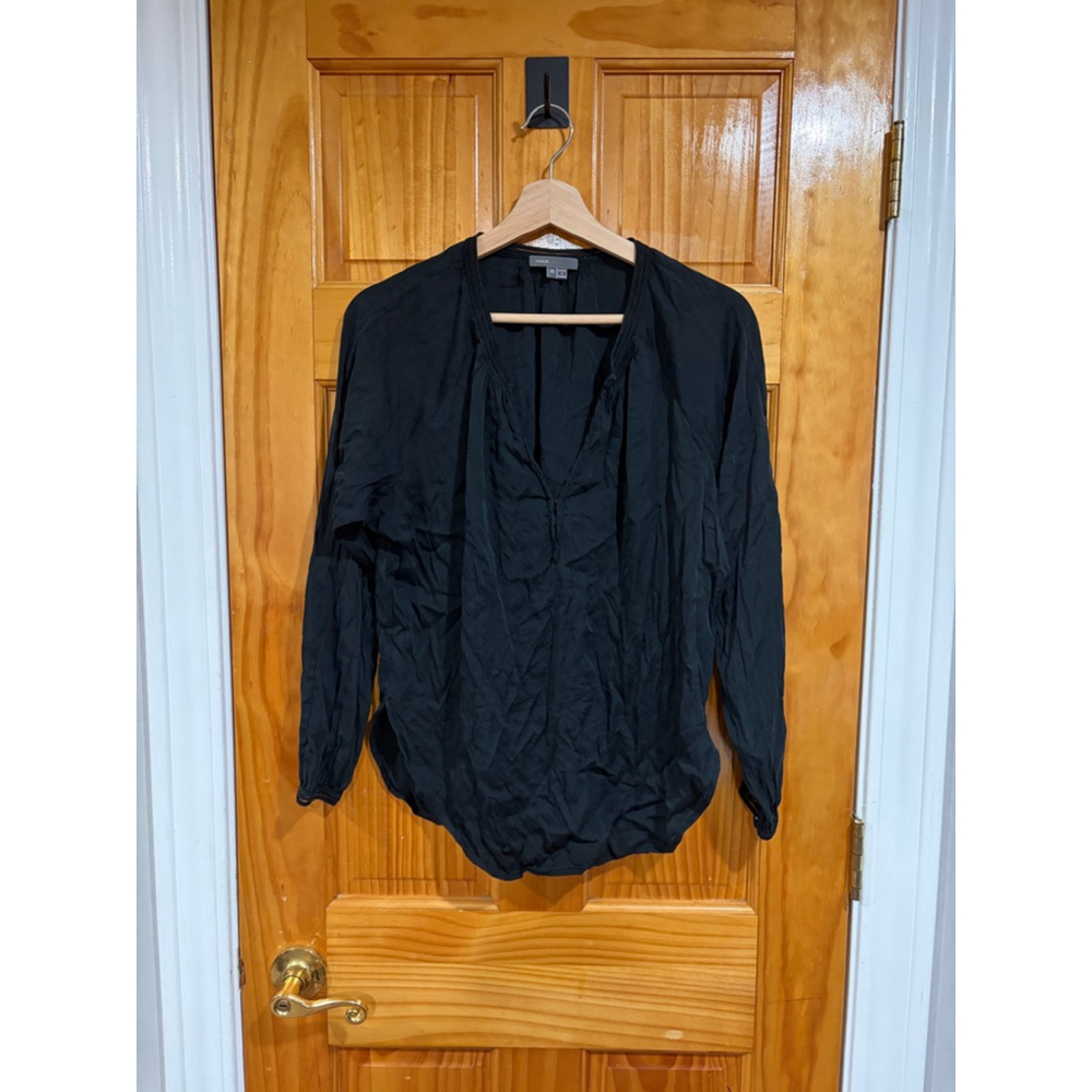 Vince Silk Stretch Blouse XS Black 95% Silk Peasant Top